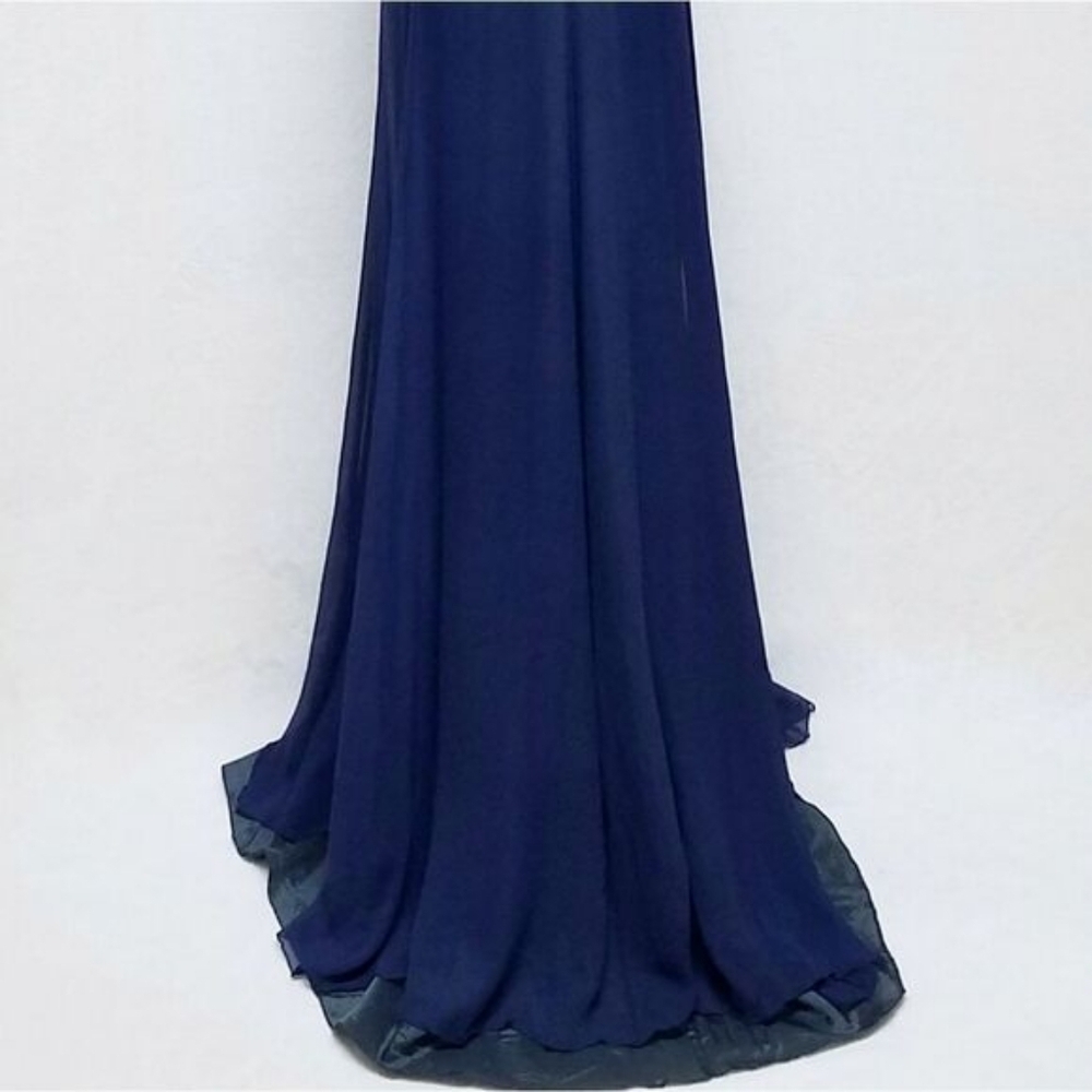 Rare Vintage 70s Blue Silk Chiffon Beaded Sequin High Neck Sleeveless Maxi Dress - Picture 8 of 14